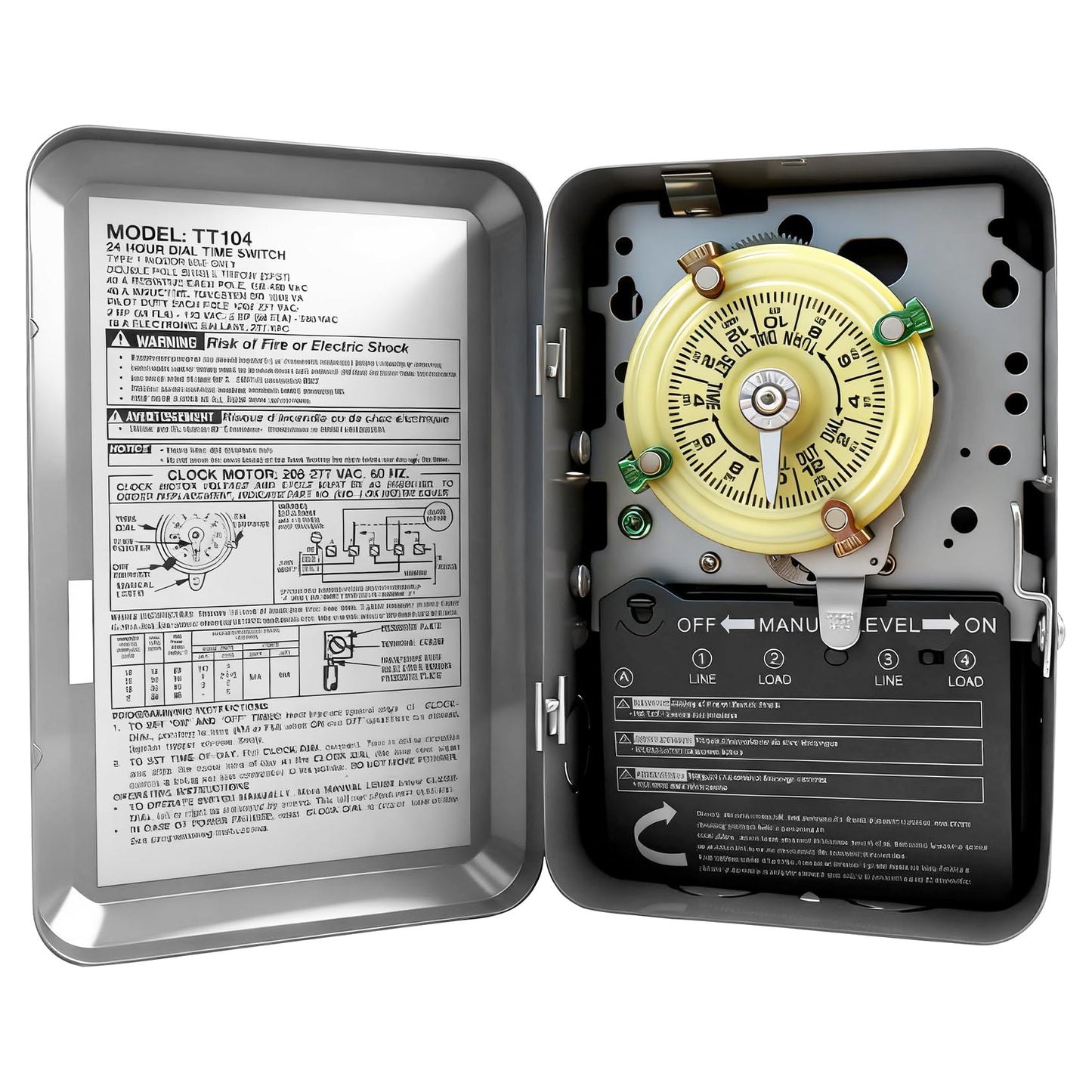 T104 Mechanical Timer Switch, 208–277 VAC 40 Amp,Pool Pump Switch, 24 Hour 12 ON/Off for Pump, Heavy Duty Pool Timers Outdoor, Timer for Lights HVAC Systems, 5 Years Warranty