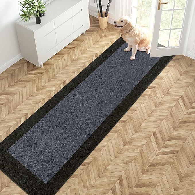 PURRUGS Dirt Trapping Door Mat 24" x 96", Non-Slip Washable Entry Mat, Dog Doormat, Front Door Mat, Super Absorbent Entrance Mat for Muddy Shoes & Paws, Bluish Grey & Charcoal