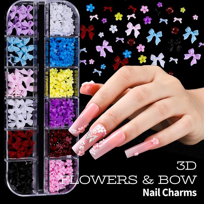 Teenitor Nail Charms and Nail Art Tools Set, Nail Art Kit with 5 Boxes of 3D Nail Charms and Gems Rhinestones, 15 Pcs Nail Art Brushes, 5 Pcs Nail Dotting Tools, 2 Set of Nail Stand