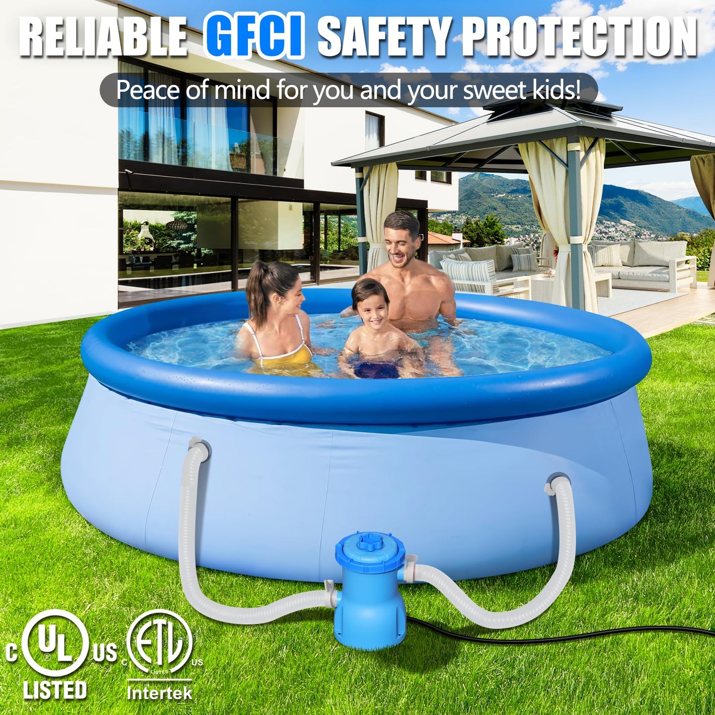 BluClear 300 GPH Pool Filter Pump for Small Above Ground Pools, ETL Certified Pool Cartridge Filter Pump System with GFCI, Safety & Reliable Water Circulation Pumps - Rapidly Capture Debris in Water