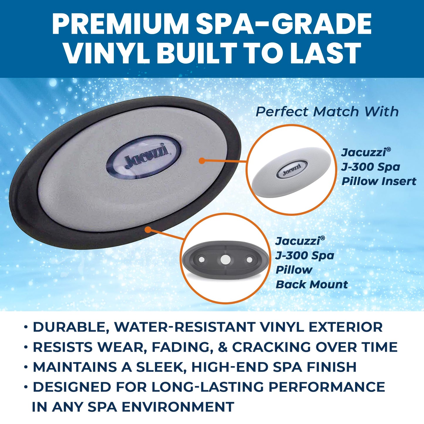 Jacuzzi J-300 Series Oval Pillow Insert + Back Mount, Replacement Spa Pillow for Hot Tub, Comfortable Headrest Cushion with Easy Installation, Durable Vinyl Design for Relaxing Soaks & Spa Upgrade