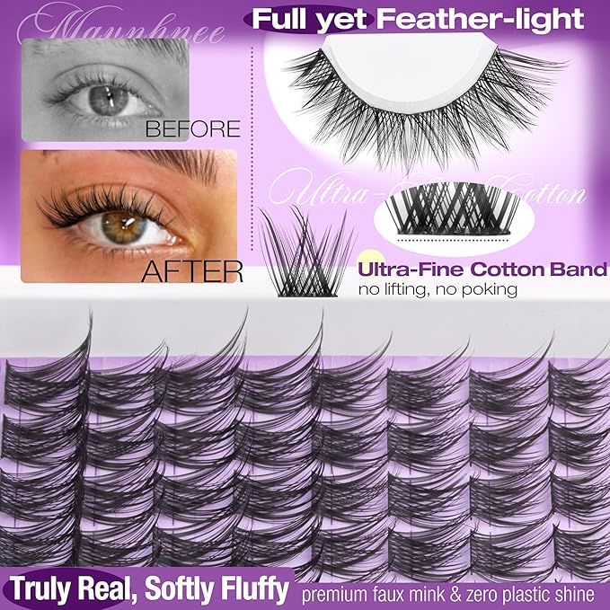 Natural Lash Clusters Kit Wispy Eyelash Clusters CC-Curly Cluster Eyelash Extensions 132 pcs Individual Lash Extensions DIY Lash Extension Kit with Lash Bond and Seal and Remover Lash Kit by Mavphnee