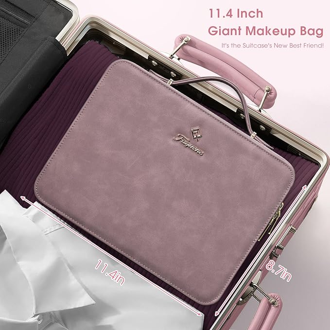 Faquenc Makeup Case with LED Lighted Mirror 11.4 Inch Travel Makeup Bag Adjustable Brightness in 3 Colors Cosmetic Organizer Artist Storage Bag with Dividers Brush Holder Bag Vanity Purple