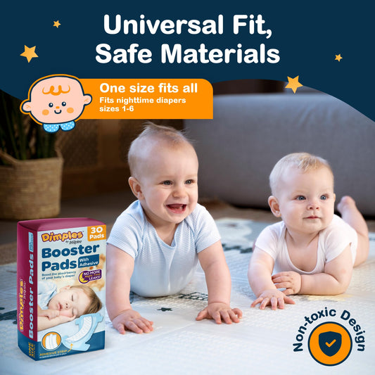 Dimples Booster Pads, Baby Diaper Doubler with Adhesive for Secure Fit | 1 Size Fits All Diapers | Boosts Absorbency No More leaks 60 Count