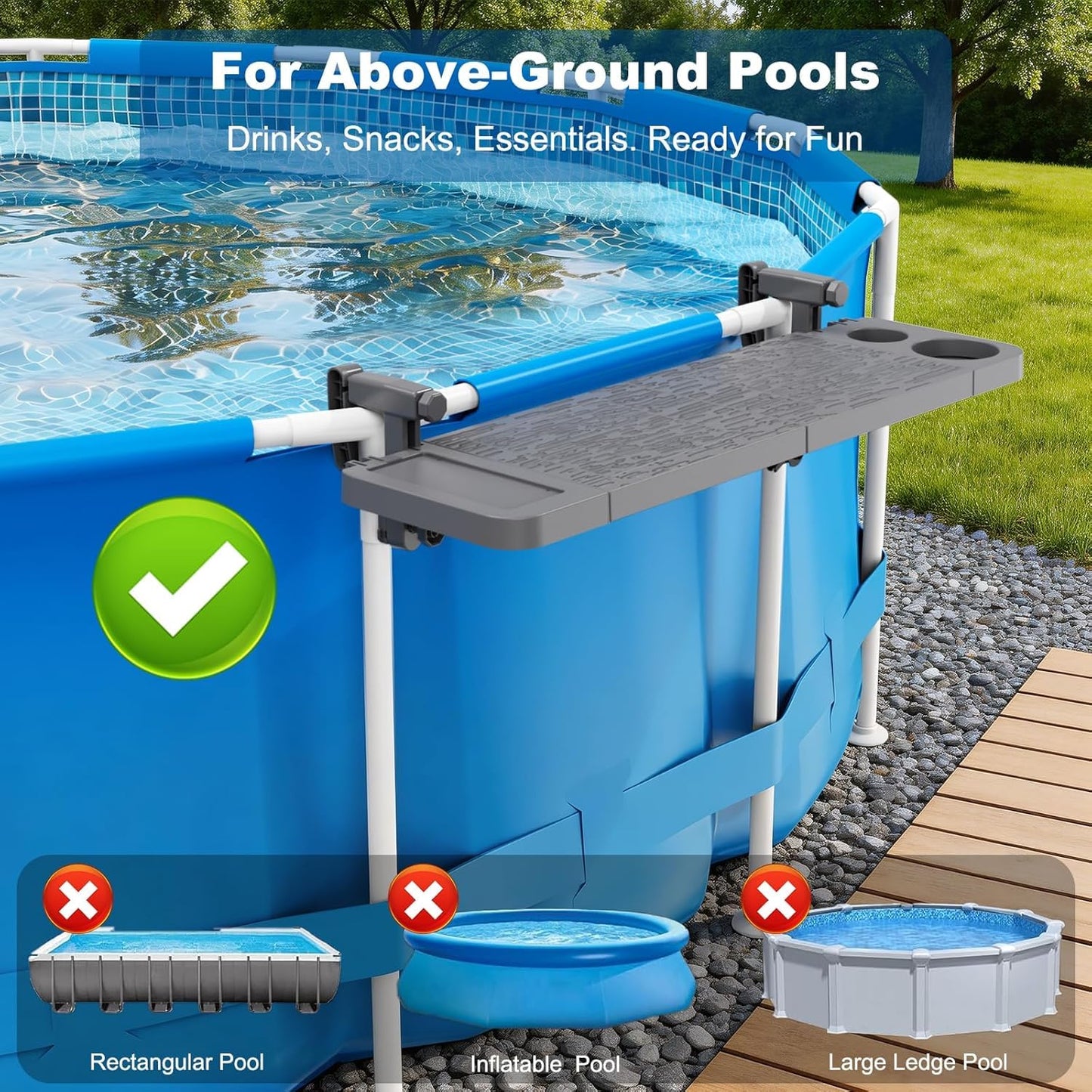 Arlierss Pool Bar for Above Ground Pool, Swim Up Bars for Pool, 47" x 12" Pool Side Table with 90 lbs Capacity, Poolside Bar Clip-On Foldable Tabletop Easy Install