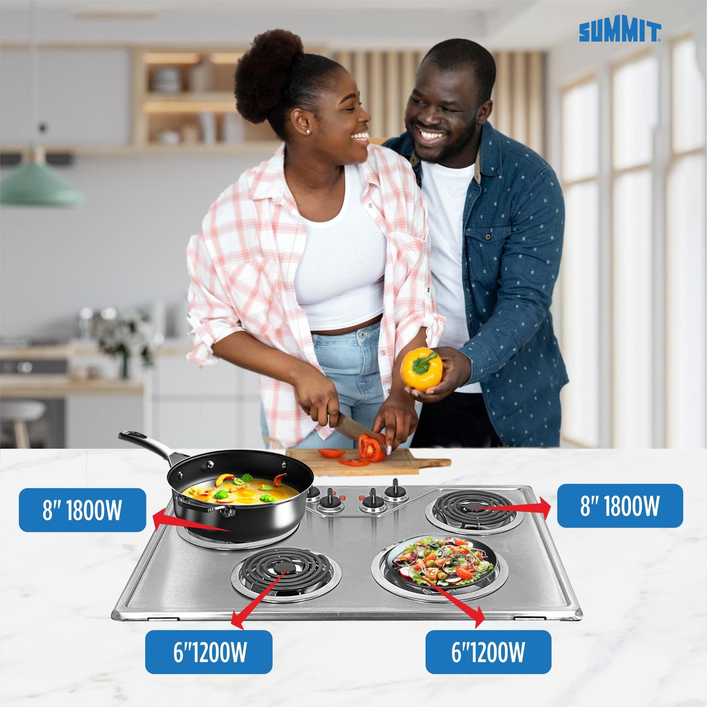 Summit 30" 4 Burner Electric Cooktop, 230 Volt Coil Electric Cooktop, ADA compliant, Stainless Steel- CR430SS