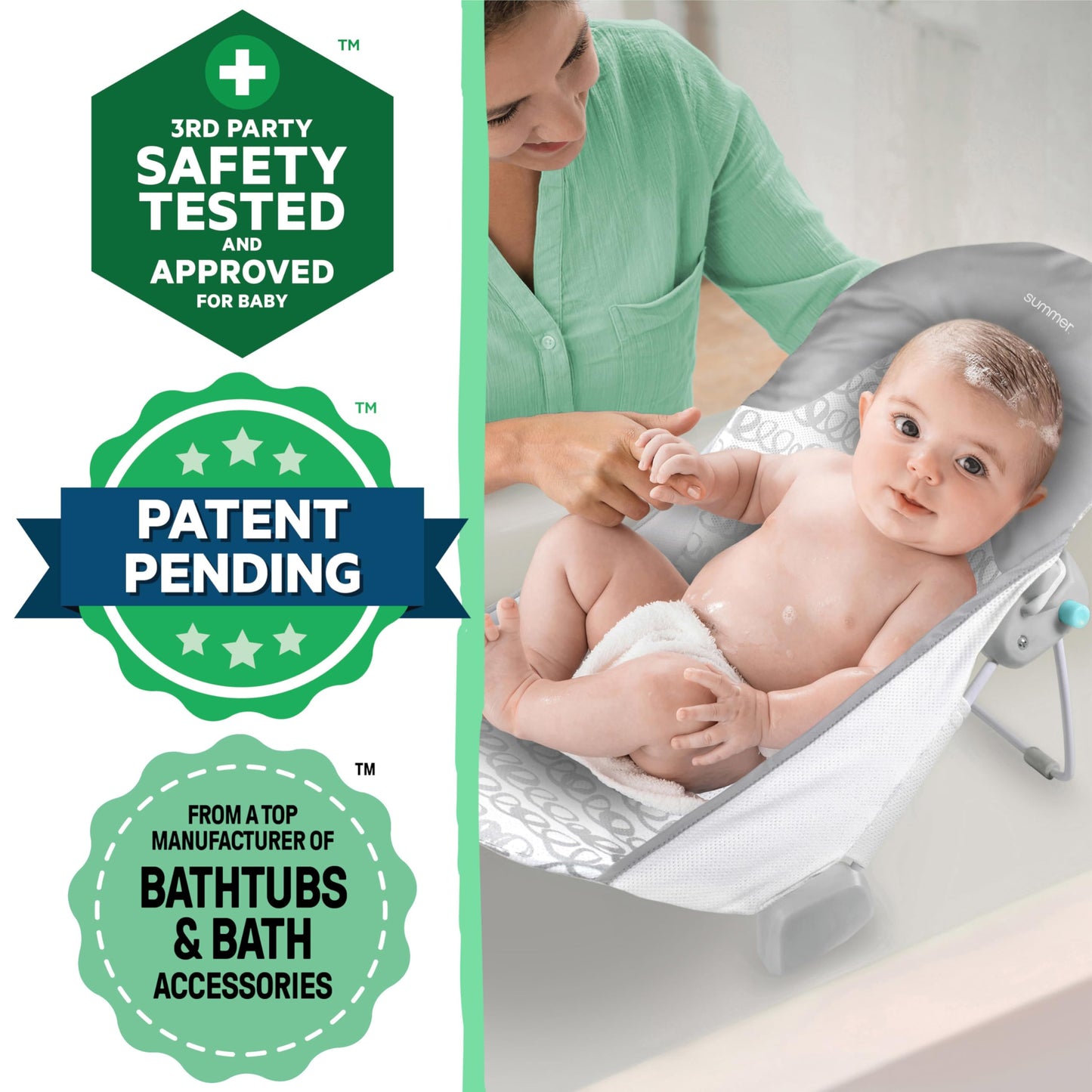 Ingenuity Foldaway 2-Position Baby Bath Seat, Adjustable Support for Sink or Bathtub, Ages 0-6 Months up to 20 Pounds, Machine-Washable Sling