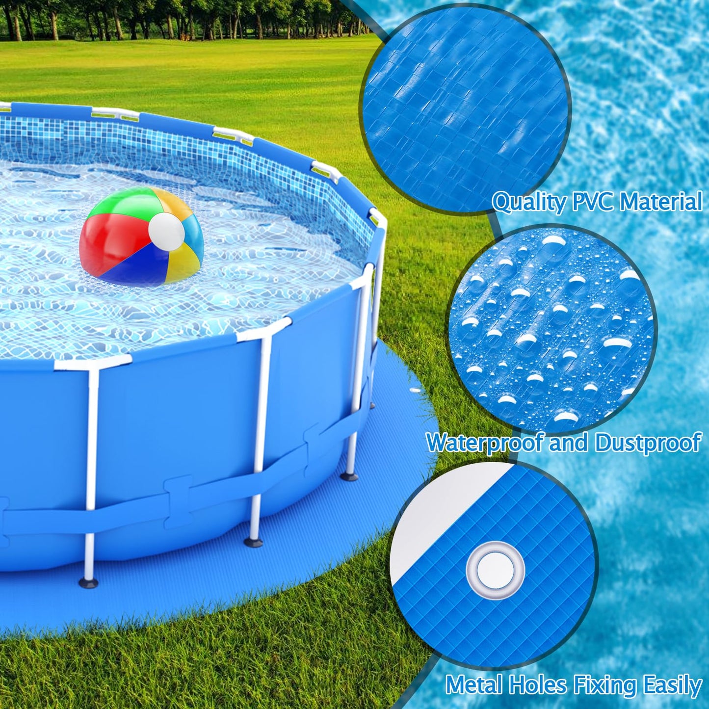 18 x 18 Ft Swimming Pool Ground Cloth Round Swimming Pool Tarpaulin Tarp for Above Ground Swimming Pools Heavy Duty Pool Ground Mat Protector Pad Prevents Punctures