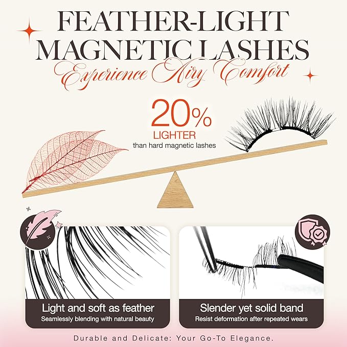 LASHVIEW Upgrade Magnetic Eyelashes with Applicator,Reusable Soft Natural Look, No Glue Needed Magnetic Eyelashes Lashes Kit,Easy to Wear and Remove A14
