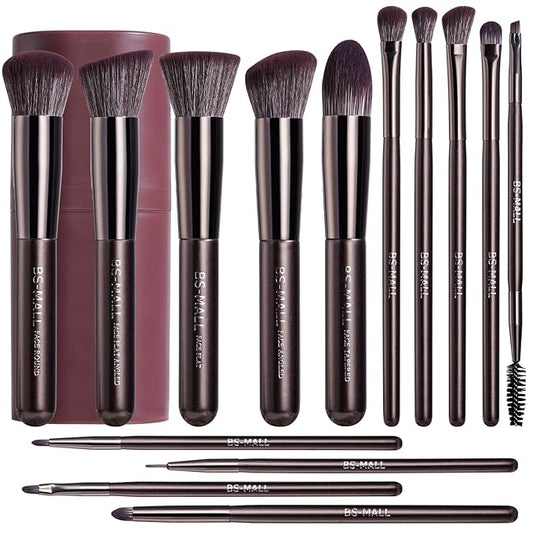 BS-MALL 14 Pcs Professional Makeup Brushes Set with Travel-friendly Case - Perfect for Eyeshadow Brush & Foundation Brush for Liquid Makeup - Gift for Daily Use & Multi Purpose Application