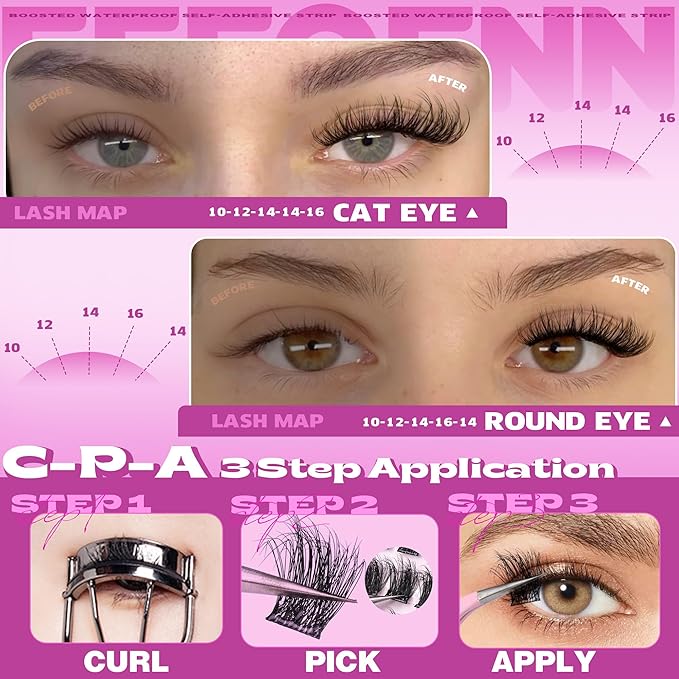 Self Adhesive Eyelashes Wispy Pre Glued Lashes Natural Self Adhesive Lash Clusters 10-16mm Press On Lashes DIY Eyelash Extension Kit No Glue Needed Spider Cluster Lashes with Tweezers by Eefofnn