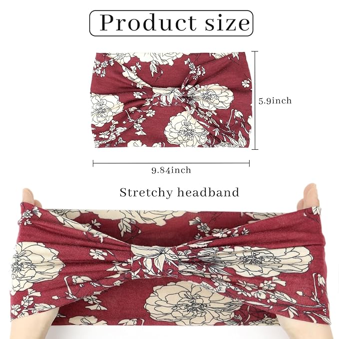 Awumbuk Wide Headbands for Women Knotted No Slip Head Bands Soft Turban Headband Hair Accessories Boho African Solid Color Head Wraps for Women Yoga Workout Pack of 6