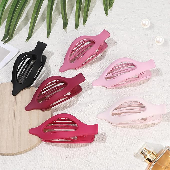 Flat Hair Clips for Women - 6 PCS French Flat Claw Clips Medium Hair Clips for Girls Large Hair Claw Clips for Thick or Thin Hair Strong Hold No Slip Hair Accessories for women (Pink Purple)