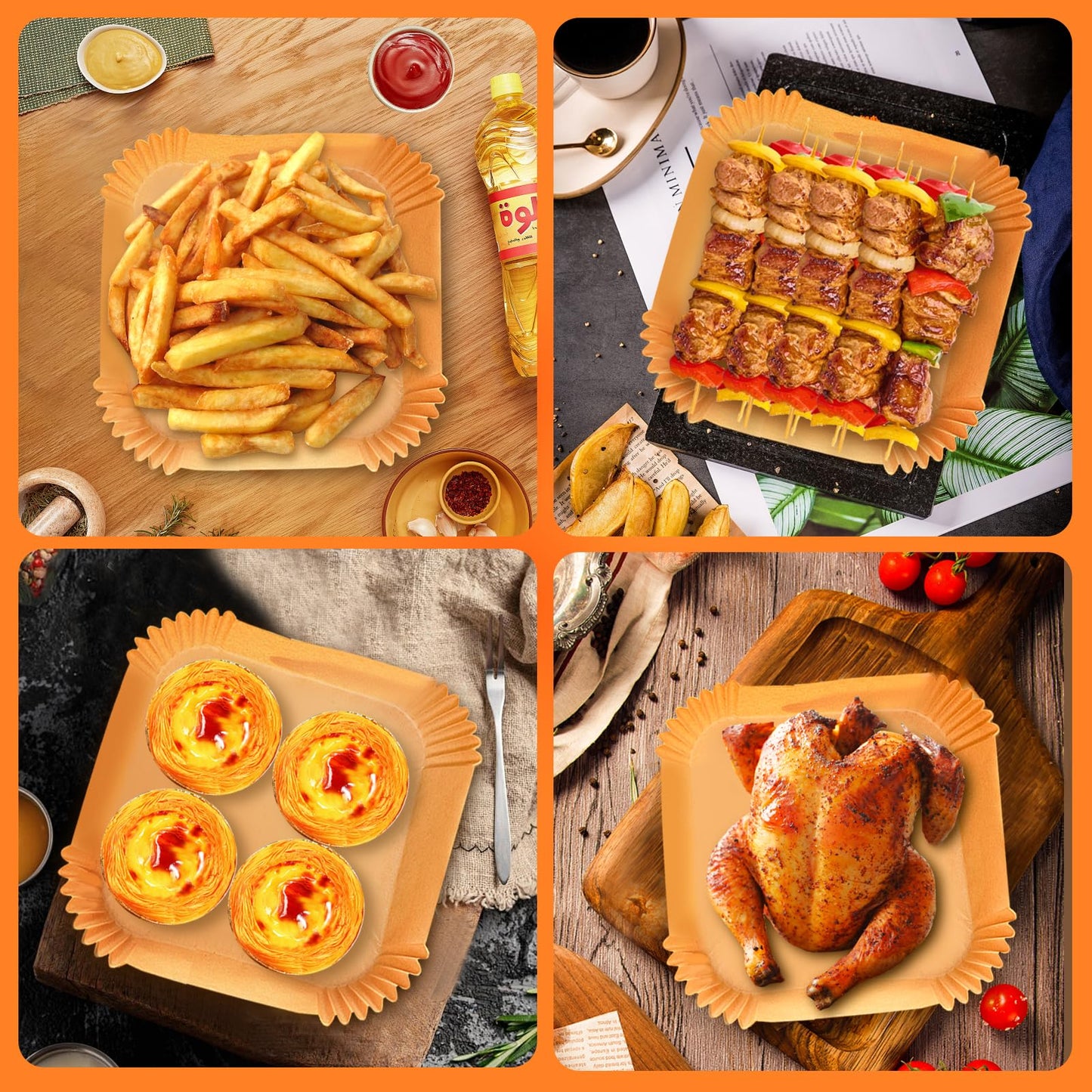 200PCS Air Fryer Liners Disposable: Square 7.9 Inch Non-Stick Airfryer Paper Liners - Food Grade Parchment Paper for 5 6 7 8 QT Air Fryer Baking and Roasting - Waterproof and OilProof (9 Inch on Top)