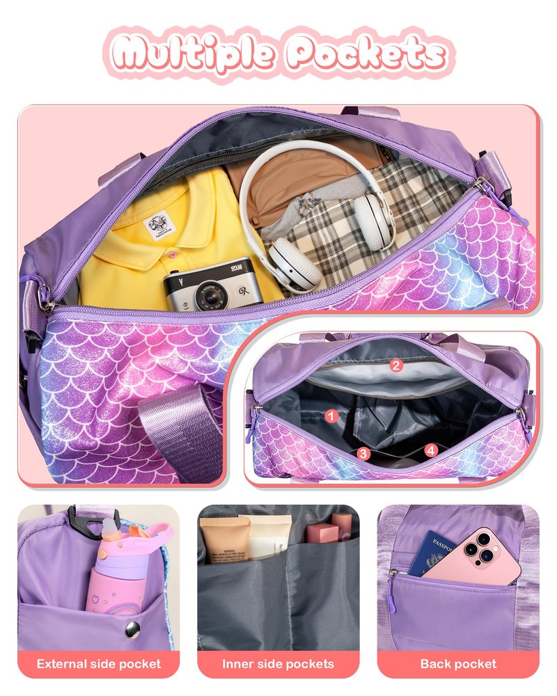 Vogewood Camp Stuff for Girls Kids-Girl Gym Bag with Shoe Compartment, Kid Personalized Weekender Overnight Bags, Initial Travel Tote with Makeup Pouch, Valentines Day Gift for Girls (Letter R)