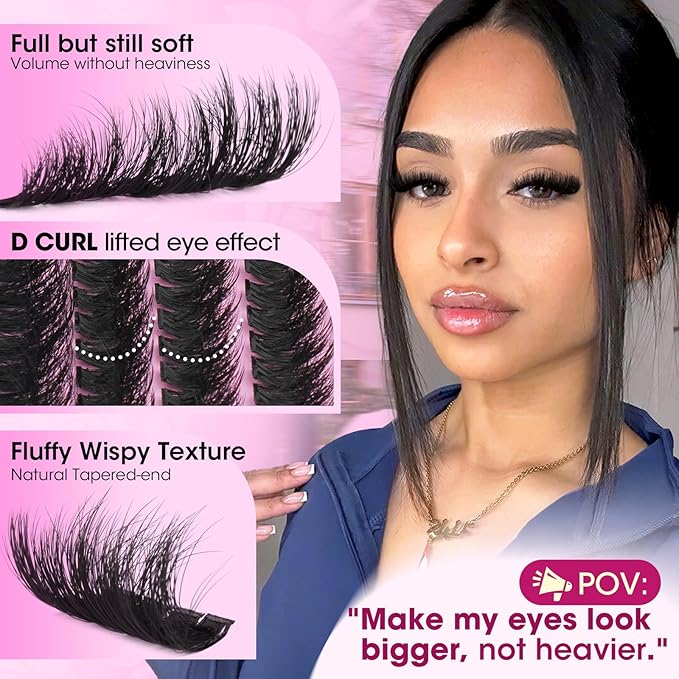 200D Volume Lash Clusters 10-16mm Wispy Eyelash Clusters Fluffy Cluster Eyelash Extensions D Curl Individual Lashes DIY Wearable Lash Extension by Yawamica