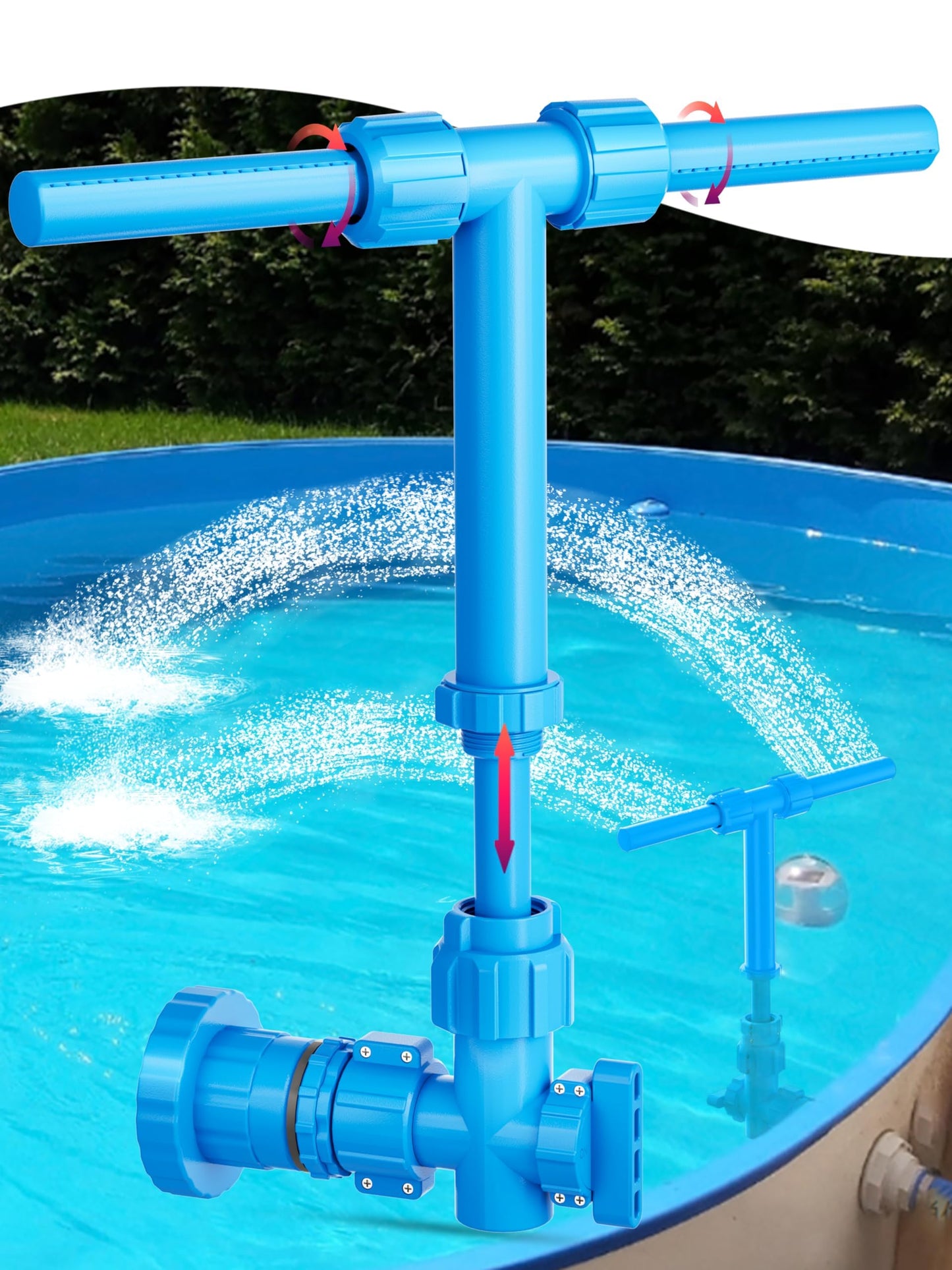 Pool Fountain, 2-in-1 Water Fountains with 360° Adjustable Dual Spray Retractable Height High-Pressure Waterfall Sprinkler for Above Ground/Inground Pool Accessories, Swimming Pool Spa Cooling, Blue