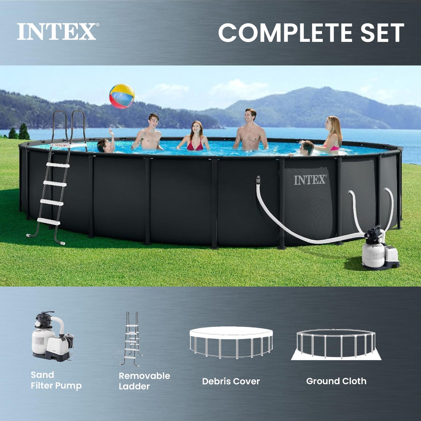 INTEX Ultra XTR 26 ft x 52 in Above Ground Pool Set, Round Swimming Pool with Steel Frame, 2800 GPH Sand Filter Pump, Ladder, Cover, & Ground Cloth