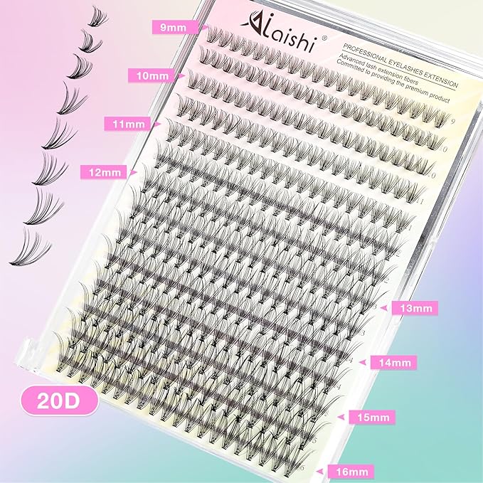 Lash Clusters DIY Cluster Eyelash Extensions 280pcs 9‑16mm 20D Wispy D Curl Natural Lashes–Waterproof Fake Cat Eye Soft Individual Soft Clusters(16MIX2-3-X)