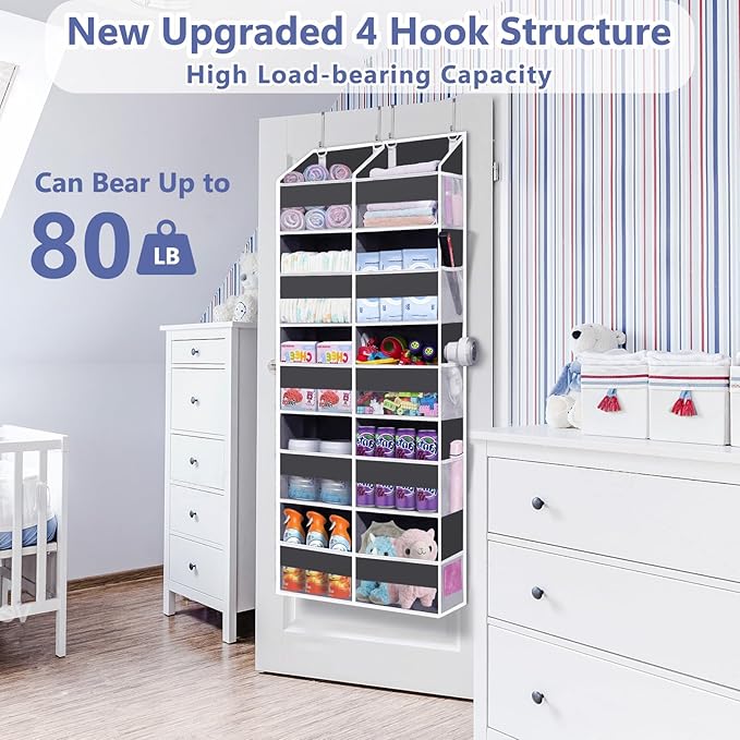 UVIAHOMI Heavy Duty Over The Door Organizer 5 Tiers, Extra Large Behind Door Storage of 10 Front & 10 Mesh Pockets, 80lb Weight Capacity, Hanging Doors Storage for Closet Bedroom Nursery, Dark Gray
