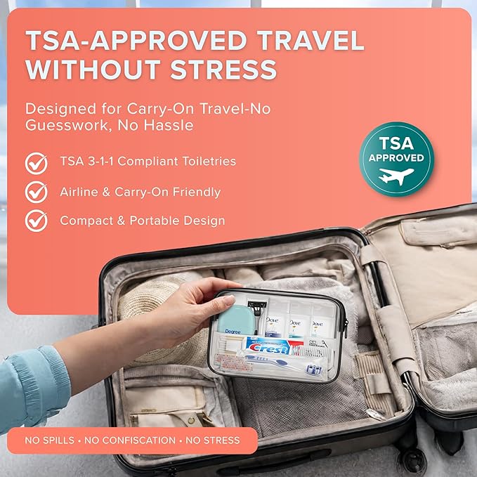 TrekTote Women’s 12 Piece Travel Hygiene Kit, Travel Size Toiletries Set with Cosmetic Bag, Carry On Essentials for Flights, Weekend Overnight Stay, Emergency Kit