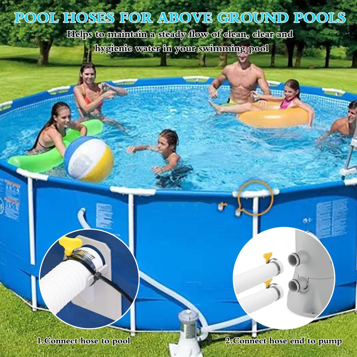 3 Pcs 1.25" Pool Hose, 59" Long Accessory Pool Pump Replacement Hoses, Compatible with All Above Ground Pool Filter Pumps that Use 1 1/4 Diameter Hoses