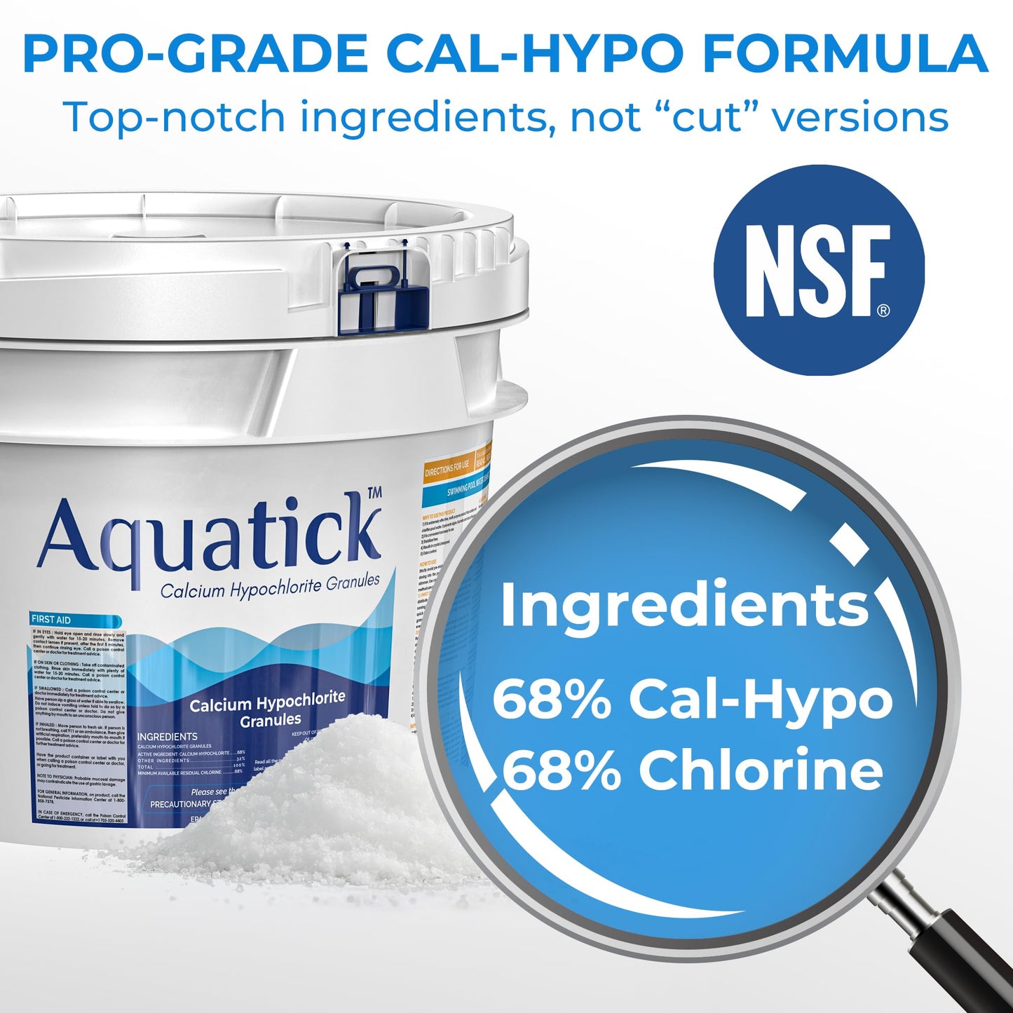 Pro-Grade Chlorine Pool Shock, 68% Cal-Hypo Granular Sanitizer, Prevents Bacteria & Algae, Restores Crystal Clear Water - Shock Treatment, Swimming Pool Chemical - 25Lb