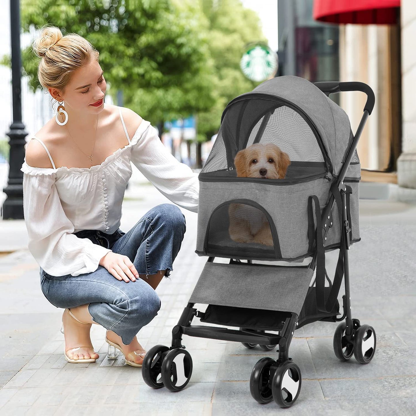 BestPet Pet Stroller Premium 3-in-1 Multifunction Dog Cat Jogger Stroller for Medium Small Dogs Cats with Folding Lightweight Travel & Detachable Carrier,Grey