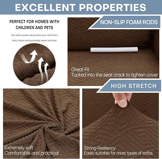 ZNSAYOTX 1 Piece Jacquard Couch Covers for 3 Cushion Couch Living Room High Stretch Sofa Cover Pets Dogs Friendly Anti Slip Thickened Slipcovers Furniture Protector (Large, New Pattern Coffee)