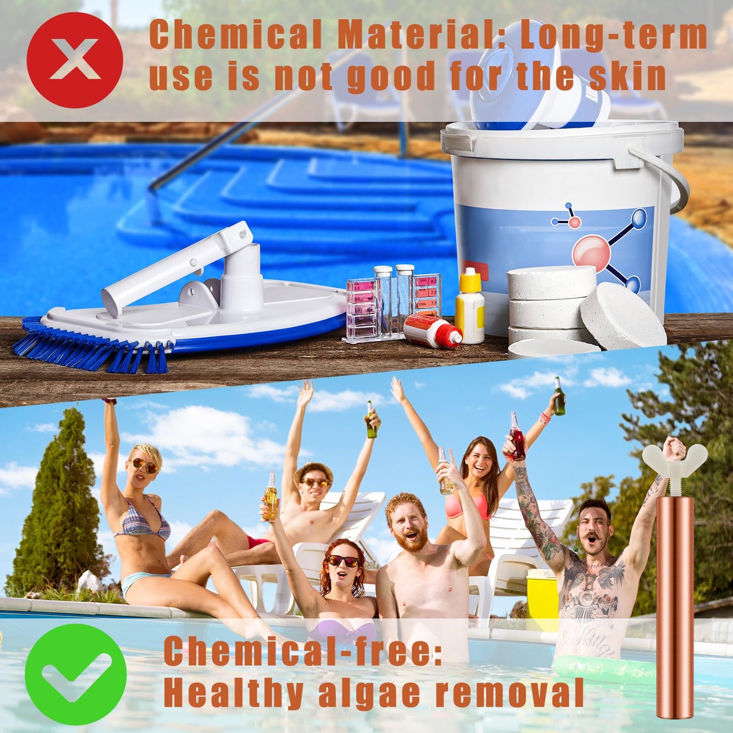 Kittmip Solar Copper Anode Copper Replacement L=4.13" D=0.71" for Solar Pool Ionizer Chlorine Cost Save for Reduce Irritations Cleans and Clears Your Pool (2)