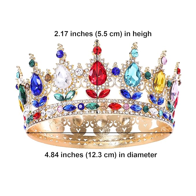Multicolor Queen Crown for Women Crystal Tiara for Women Rhinestone Wedding Headband for Bride Hair Accessories for Costume Birthday Party Prom Gifts