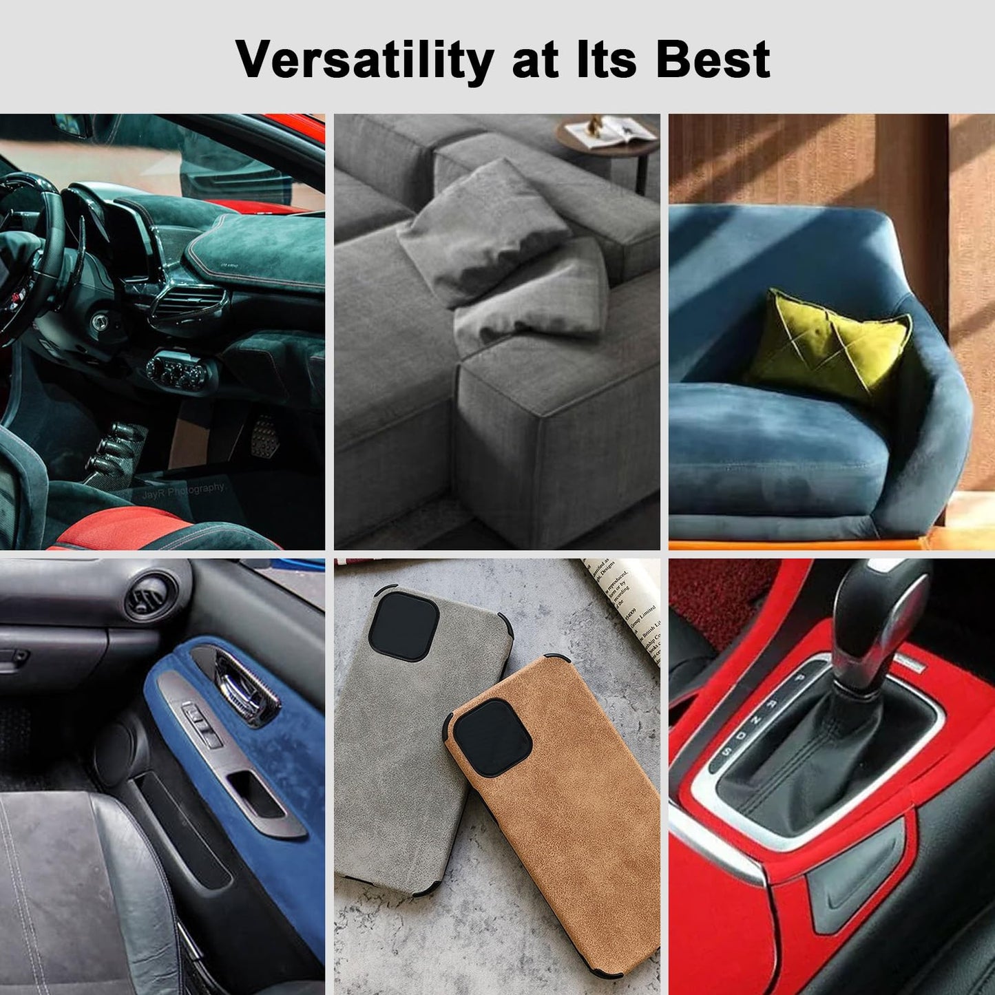 RadiantDecor Premium Grey Suede Fabric Wrap - 12x60 inch Suede Wrap for Car Interior - Self-Adhesive Microfiber and Synthetic Leather, Stretchable Interior Film for Car and Home Decor