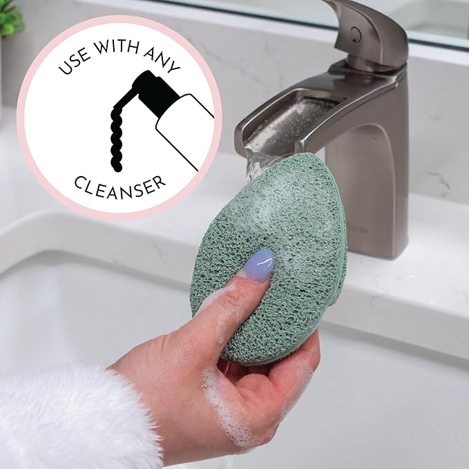 S&T INC. Face Scrubber Exfoliator, Facial Sponges for Face Wash, Reusable Makeup Remover Exfoliating Pads, Gray and Sage, 2.6 in x 3.9 in., 2 Pack