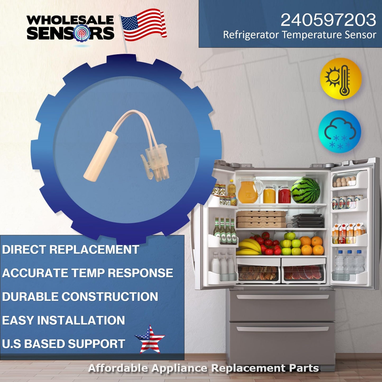 Replacement for Frigidaire 240597203 Refrigerator Temperature Sensor 12 Month Warranty & USA Support