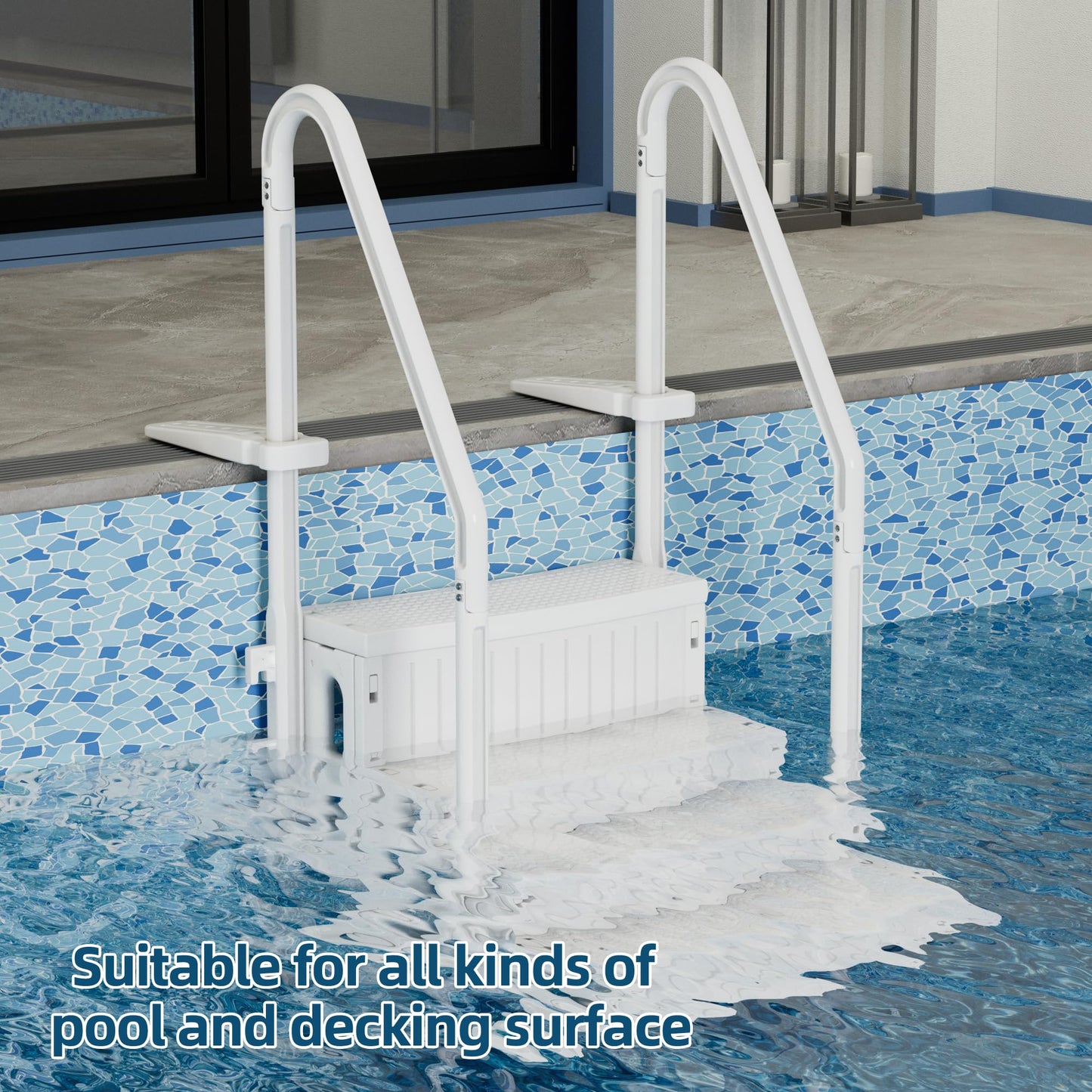 UPHYB Pool Ladder, 4-Step Pool Stairs with Double Handrails and Non-Slip Steps for 48-54” Above Ground and In-Ground Pools, White
