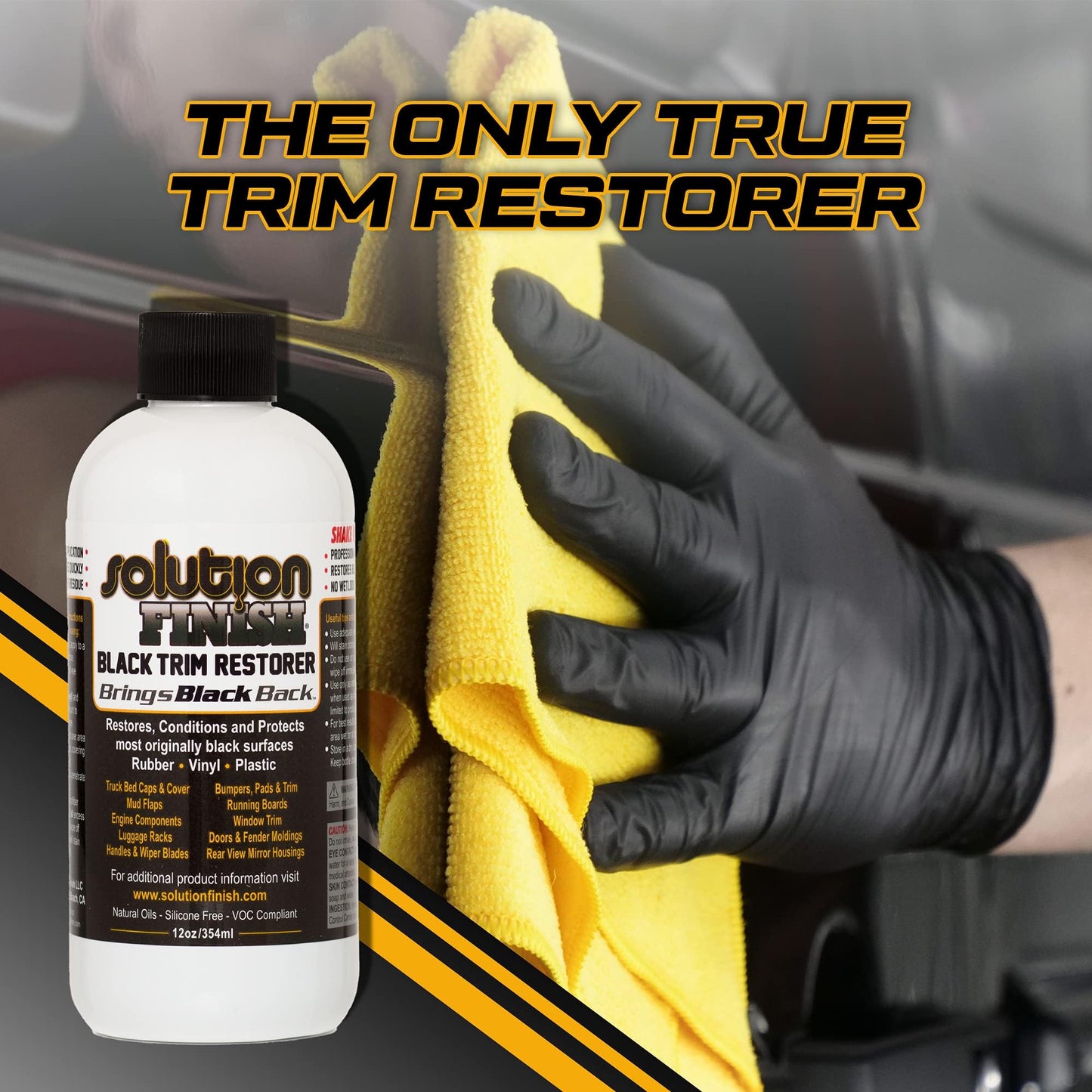 Solution Finish - Black Plastic & Vinyl Trim Restorer - Use for Car and Truck Detailing, No Wet Look, Instantly Revives Color to Trim, Bumpers, Mud Flaps, Etc., Black (12 oz)