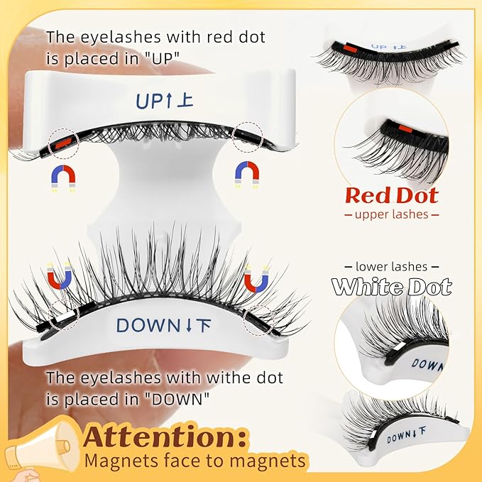 QUEWEL Magnetic Eyelashes with Applicator Reusable No Glue Needed Magnetic Lashes Cat Eye Natural Look Lashes Kit Easy to Wear and Remove(NZH C01)