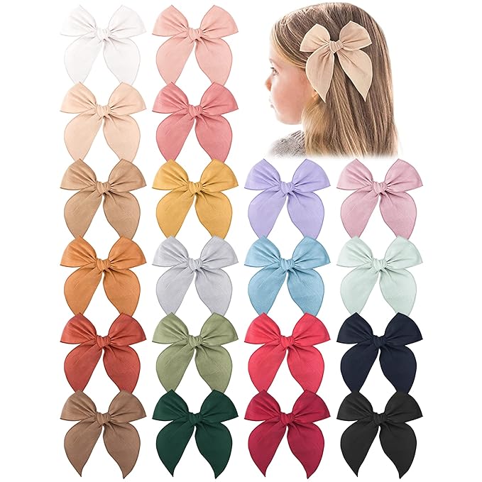 Niceye Fable Girls Hair Bows Cotton Linen Alligator Hair Clips or Little Girls Toddlers Kids Neutral Handmade Hair Accessories - 4.5” bow
