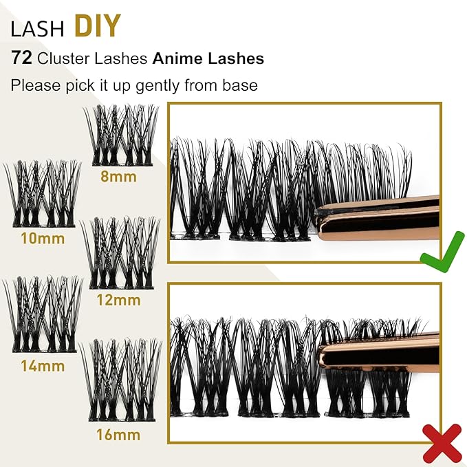 Lash Clusters D Curl 14mm DIY Lash Extensions 72 Clusters Lashes C D Curl Wispy Volume Lashes Eyelash Clusters Extensions Individual Lashes Cluster DIY at Home (B48,D-14mm)