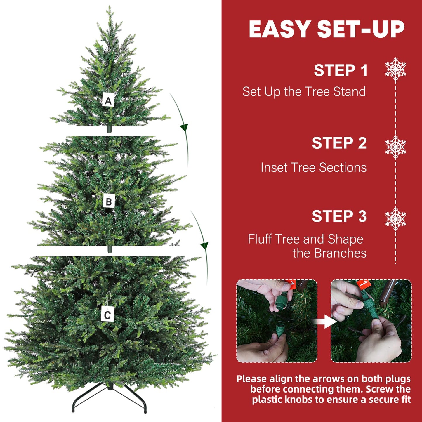Hykolity 7.5 ft Prelit Artificial Christmas Tree, 2933 PE&PVC Branch Tips, 450 Warm White LED Lights, Metal Stand and Hinged Branches
