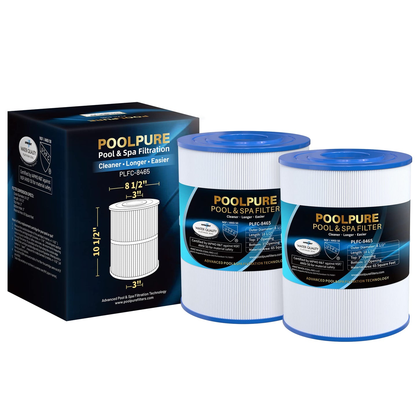 POOLPURE C-8465 Spa Filter Replaces Watkins 31114, Pleatco PWK65, Filbur FC-3960, 71827, 71828, Watkins 65 sq.ft Tiger River Spa Filter 2 Pack