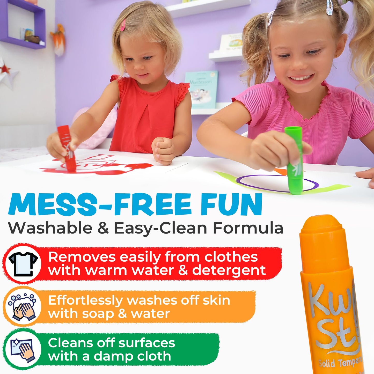 Kwik Stix Solid Tempera Paint Sticks – 12 Pack of Black – Same Color Washable, Quick Dry (90 Seconds), ASTM Certified, Non-Toxic, Allergen-Free Kids & Toddler Art Supplies for Home, School & Crafts