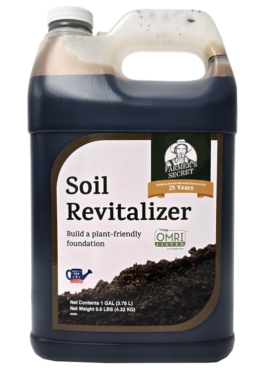 Farmerâs Secret Soil Revitalizer (128oz) - Organic (OMRI Listed) Dirt Health Booster - Liquid Compost Soil Amendment - Activated Humic Acid - Great for Fall/Spring Application