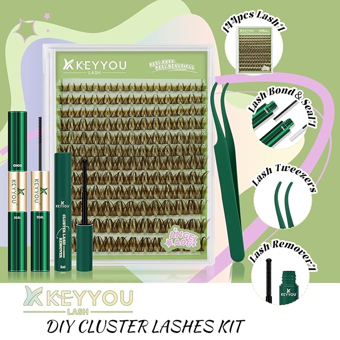 KEYYOU Angel Lash Extension Kit 144Pcs Lash Clusters Kit 8-18MIX Thick Eyelash Extension Kit with Glue and Seal,Tweezers,Remover for DIY lash extension kit at HomeÃ¯Â¼ÂKit-Angel A06Ã¯Â¼Â