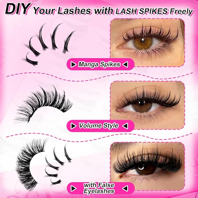 MilyBest Bottom Lash Clusters with Spikes 13-21mm Lash Spikes and 6-7mm Bottom Lashes Wispy Cluster Eyelash Extensions Spiky Lashes Clusters D Curl Eyelash Clusters Manga DIY Individual Eyelashes