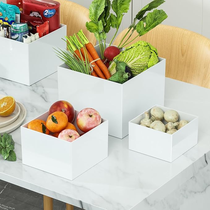 6 Pcs White Acrylic Boxes for Display as Buffet Risers and Stands, Food Risers for Party, Table, Stands, including 8", 7", 6", 5", 4", 3" (Small, 6Pcs, White)