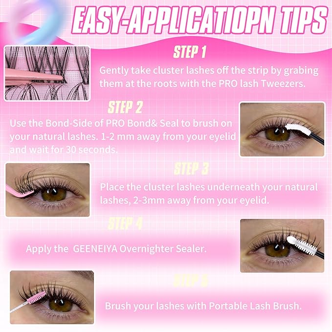 Geeneiya Venus Lashes Clusters Kit DIY Lash Extension, 8-14MM Invisible Lash Clusters, Soft Band Cluster Eyelash Extensions Kit with Waterproof Lash Bond and Seal, Lash Remover, Tweezers for Beginners
