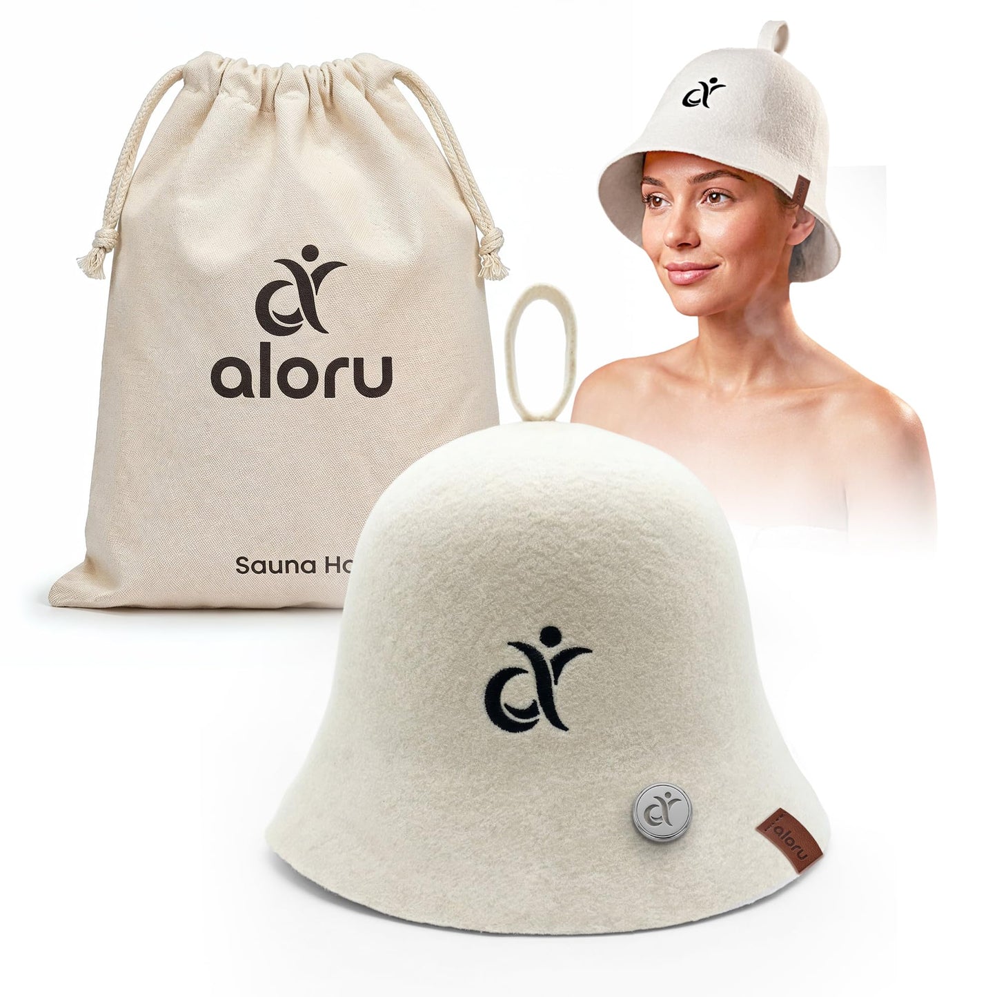 100% Merino Wool Sauna Hat for Women & Men with Aroma Diffuser, Ultra Soft Heat Protection for Hair & Scalp, Lightweight Merino Wool Sauna Cap, Hanging Loop & Storage Bag Included
