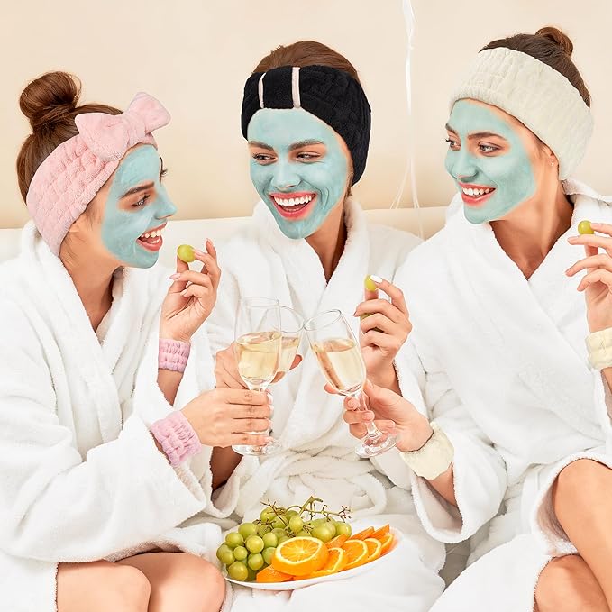 9 Pcs Spa Headband for Washing Face,Skincare Headband and Wristband Set,Women Teen Girls Facial Hairbands for Washing Face, Makeup, Sports, Yoga (pink+apricot+black)