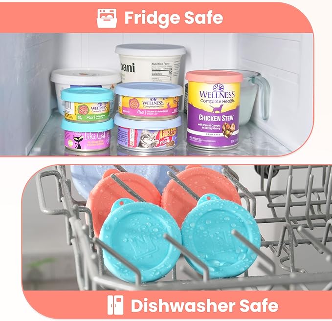 2.5''(2 Packs) + 3.0''(2 Packs) + 3.5''(2 PCs) Silicone Canned Food Can Lids, Pet Food Can Covers, Airtight and Reusable, Dishwasher Safe (Variety 6 PCs)